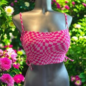 🆕Pink and White Bikini Crop Top with Retro Gingham Style